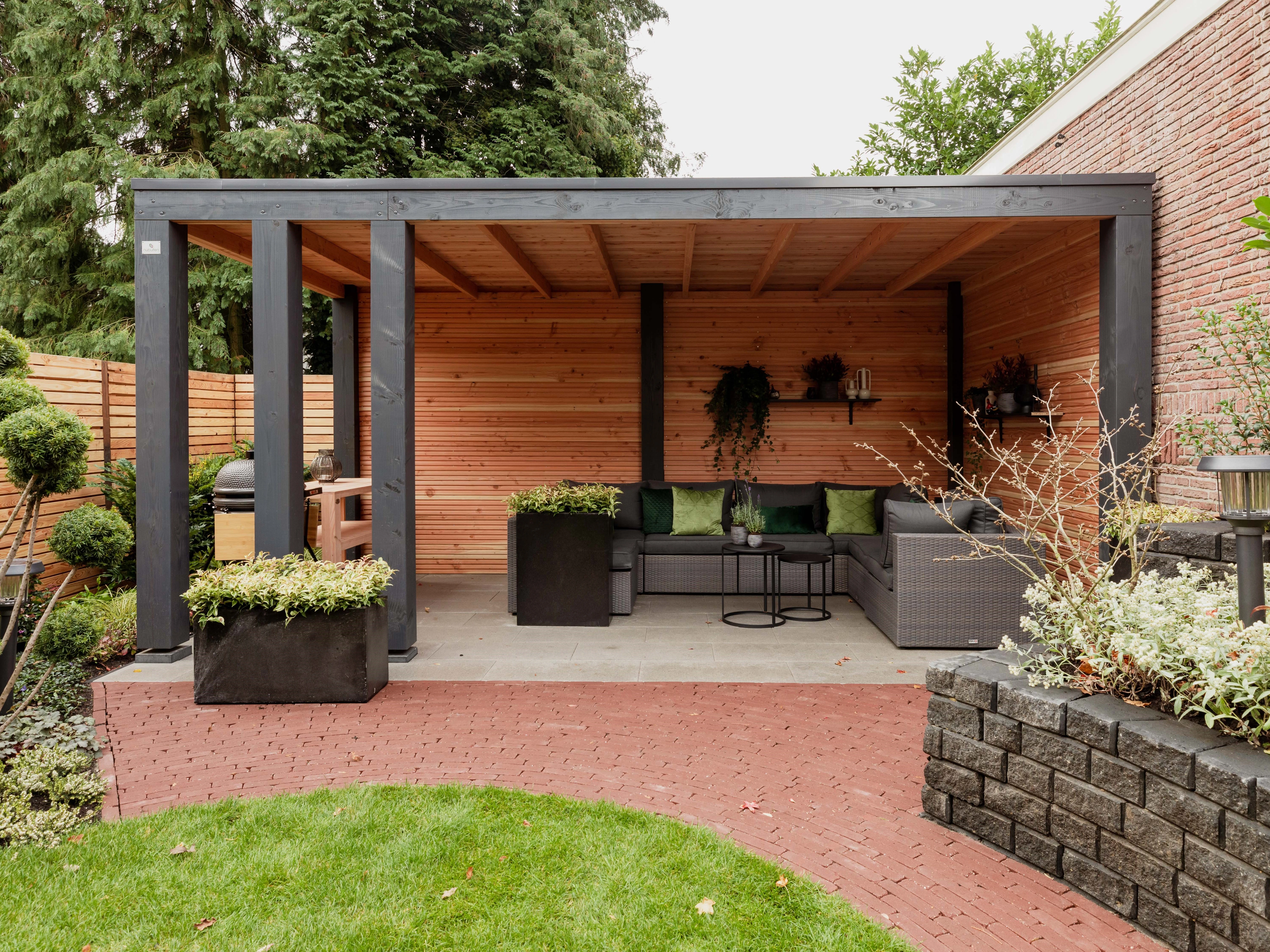 Douglas overkapping, 1200 x 300, met zwarte achterwand en twee zijwanden, Westwood Modern - Afbeelding 2